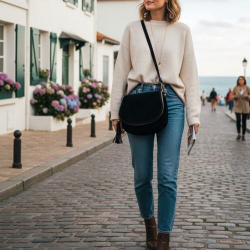 sac besace croûte de cuir daim à porter en bandoulière style intemporel pour femme