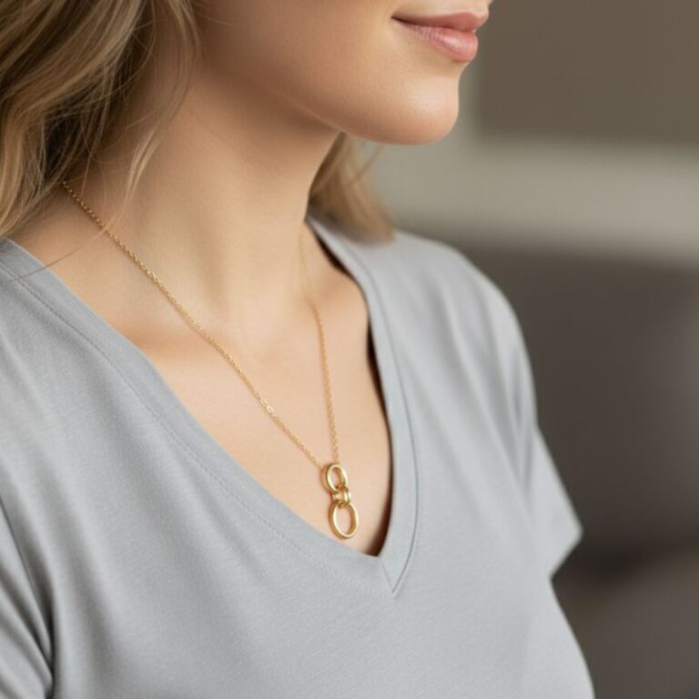 collier plaqué or pour femme pendentif double anneau