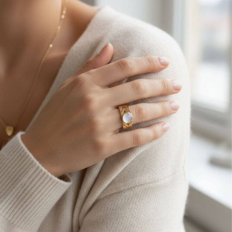 bague pour femme plaqué or 18 carats pierre nacre bague pour femme plaqué or 18 carats pierre nacre