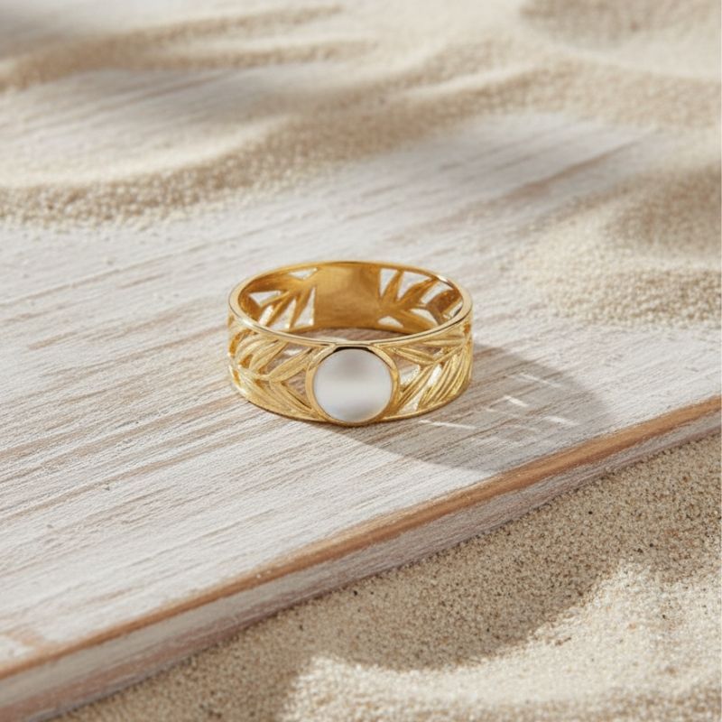 bague pour femme plaqué or 18 carats pierre nacre