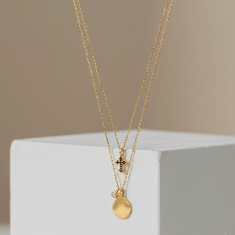 Collier or double rang Croix