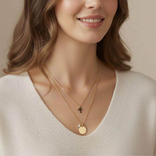 Collier or double rang Croix