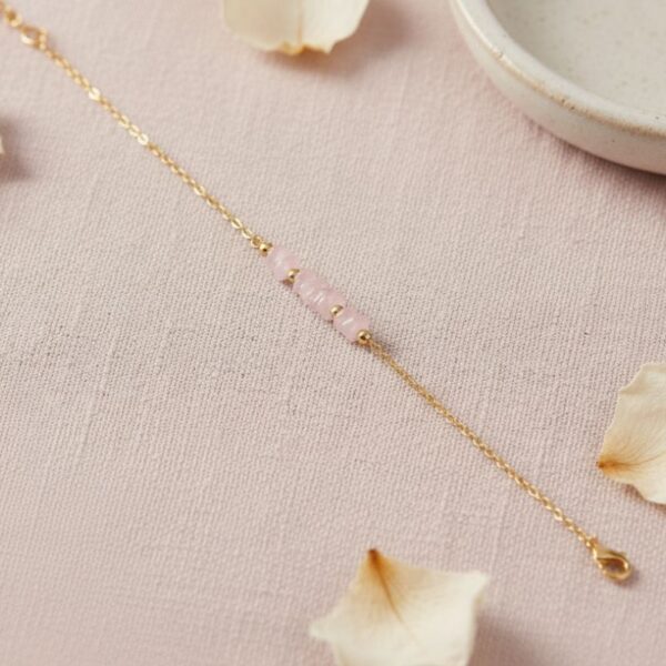 bracelet plaqué or 18 carats et pierres quartz rose véritable