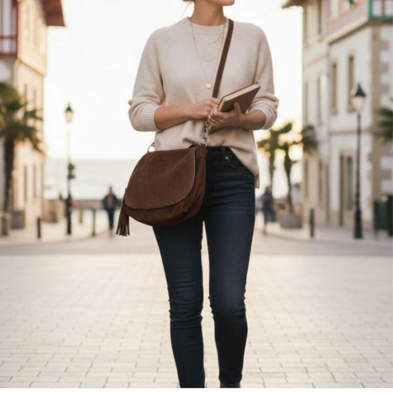 sac besace en daim rabat avec pompon style intemporel couleur chocolat