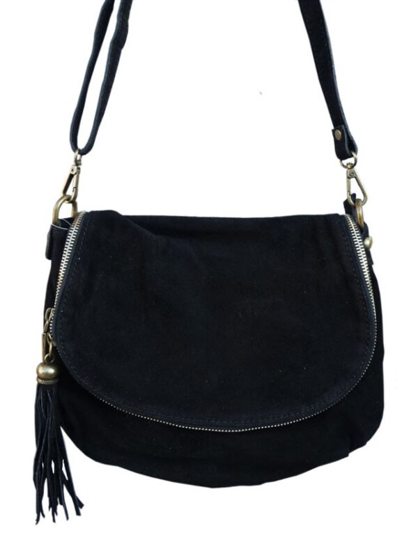 Sac besace croûte de cuir noir pour femme