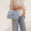 sac en daim gaya avec franges devant couleur bleu ciel