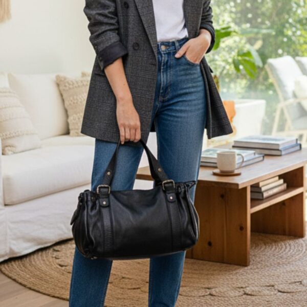 sac bowling cuir vintage noir