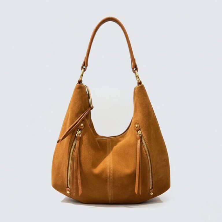 sac forme hobo en daim couleur camel fabrication italienne haute qualité