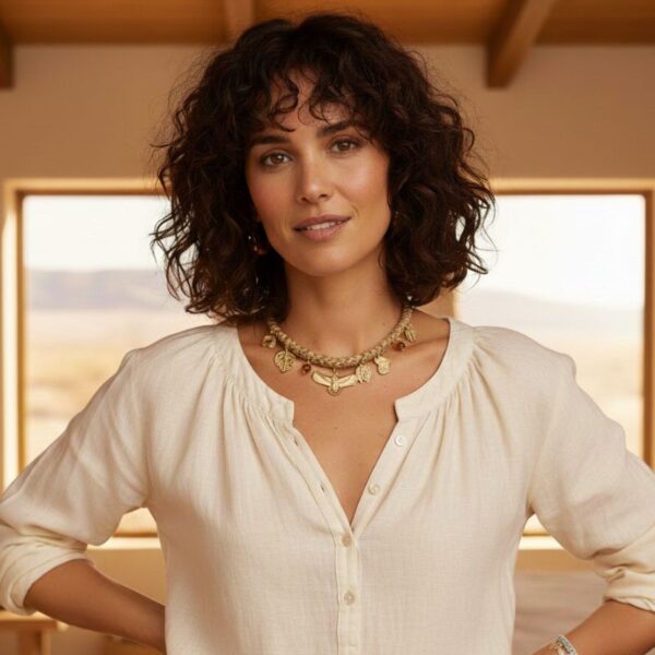 collier lien cordon tressé doré avec pendentif aigle et charms dorés