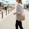 sac bandoulière cuir nubuck forme messenger couleur beige fabrication italienne