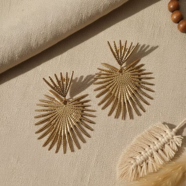 boucles d'oreilles palme dorée création Mile Mila bijou acier inoxydable