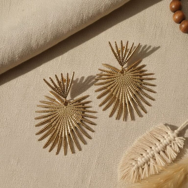 boucles d'oreilles palme dorée création Mile Mila bijou acier inoxydable