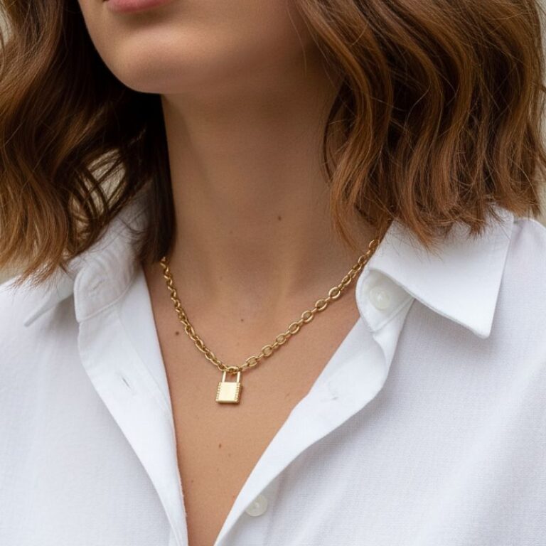 collier cadenas ras de cou en plaqué or 750/000 à maillons larges – bijou doré Zosha Collection