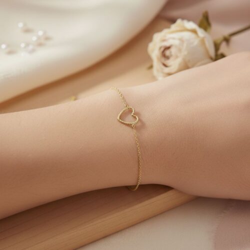 bracelet pour femme chaine et cœur plaqué or 18 kt