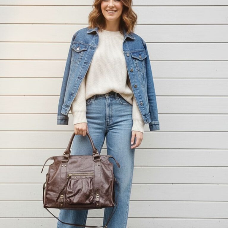 sac à main grand format cuir brossé couleur chocolat porté main ou bandoulière