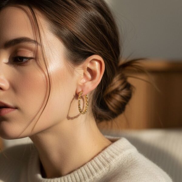 boucles d'oreilles créoles en plaqué or 18 carats maillage chaine chic et intemporel