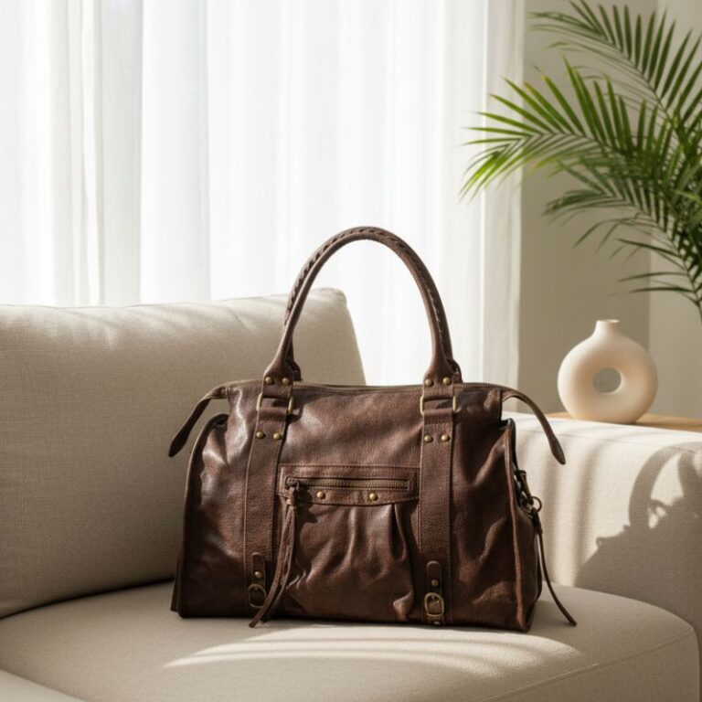 sac à main grand format cuir brossé couleur chocolat porté main ou bandoulière