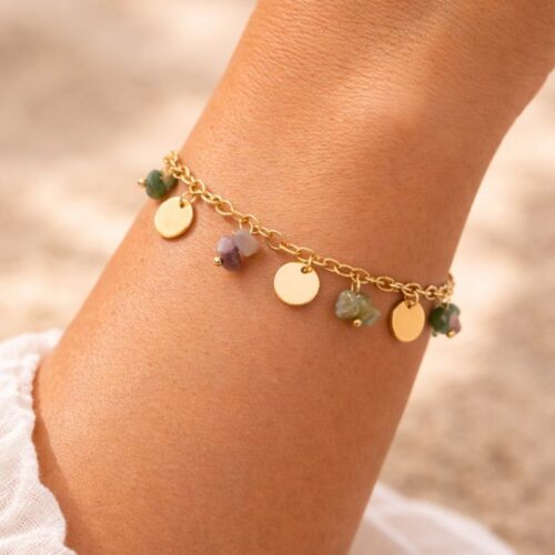 bracelet pampille et agate indienne bijou acier doré bohm paris