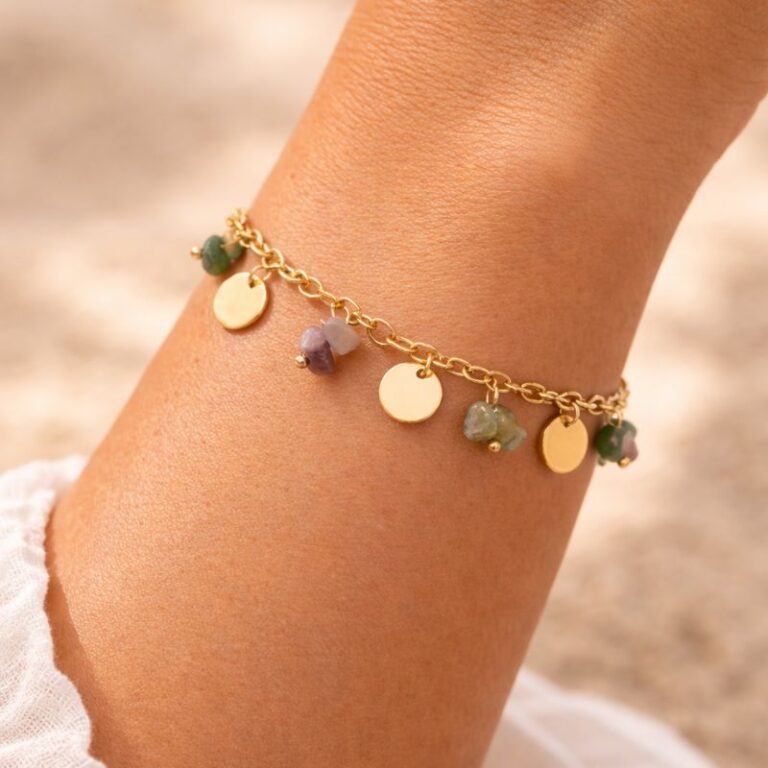 bracelet pampille et agate indienne bijou acier doré bohm paris