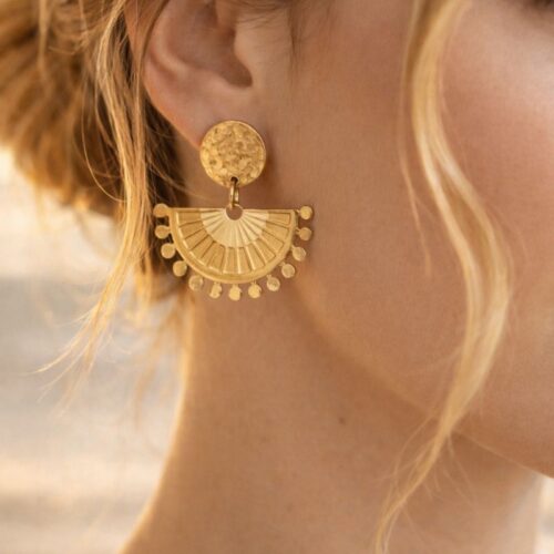 boucles d'oreilles mile mila paris acier inoxydable doré forme éventail