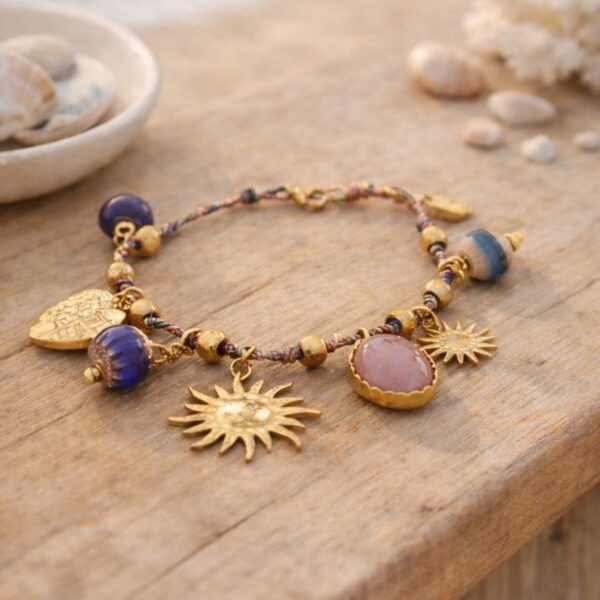 bracelet breloques soleil fil bleu lurex mile mila