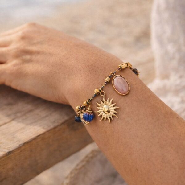 bracelet breloques soleil fil bleu lurex mile mila