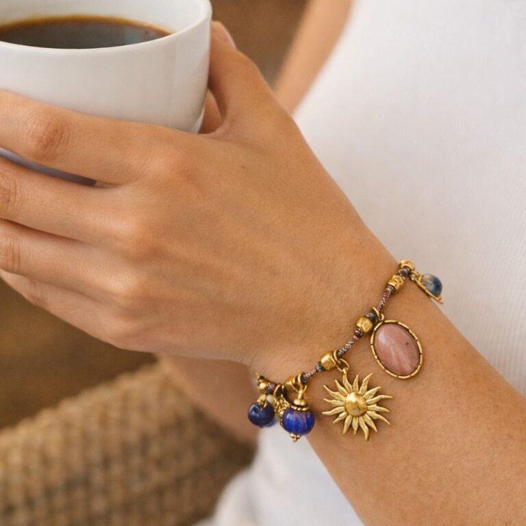 bracelet breloques soleil fil bleu lurex mile mila