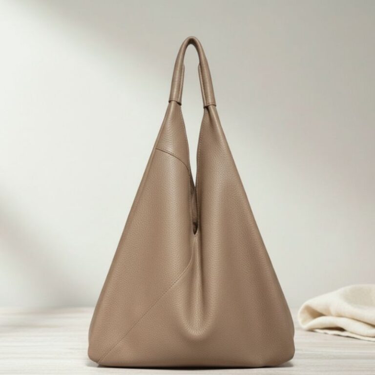 sac en cuir grainé pleine fleur couleur taupe forme hobo