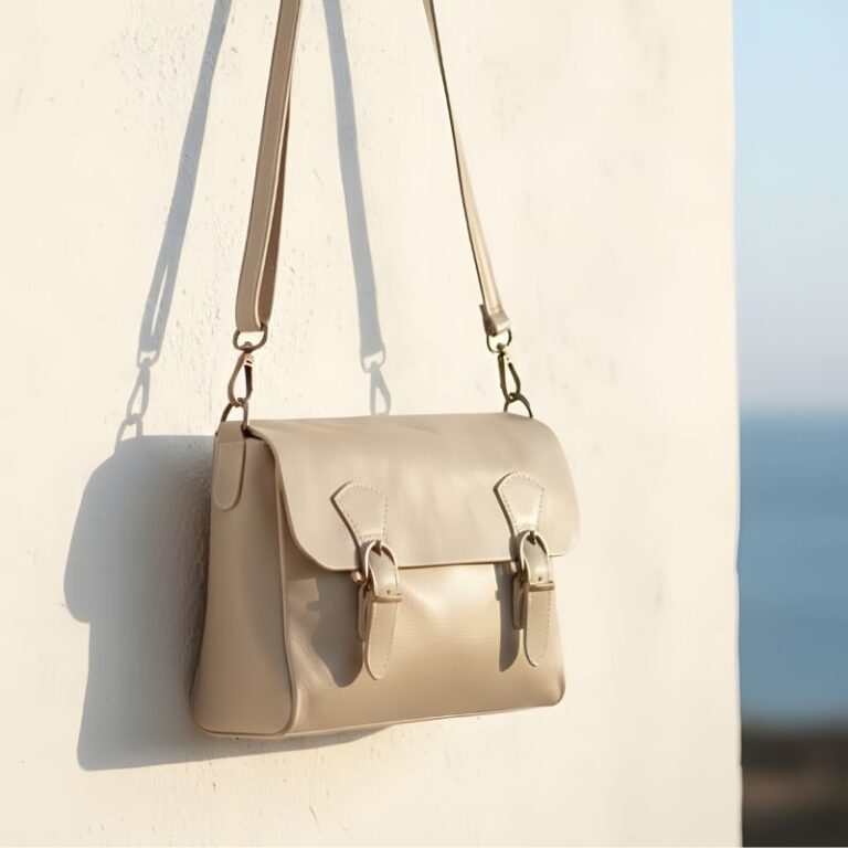 sac besace à porter en bandoulière en cuir souple pleine fleur couleur beige