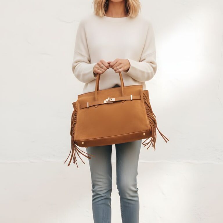 sac en daim à franges ambre
