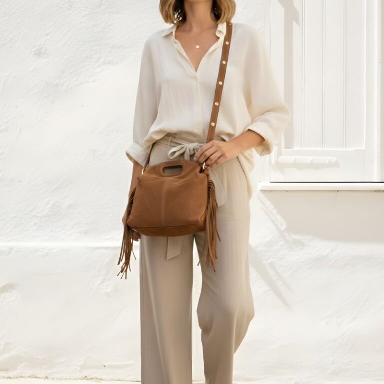 sac noémie en daim camel à franges