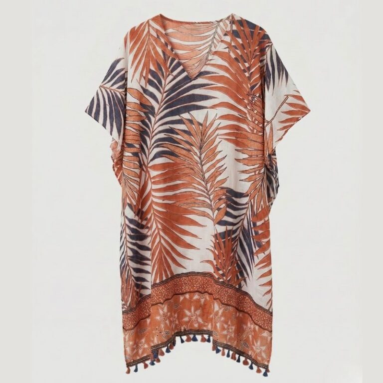 caftan de plage imprimé palmier couleur terracotta marque Palme Paris