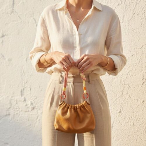 sac cuir plissa