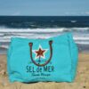 grand sac cabas de plage en toile imprimé Sel de Mer couleur bleu caraïbes