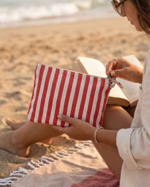 grande pochette de plage guetary rayé rouge grande pochette de plage guetary rayé rouge