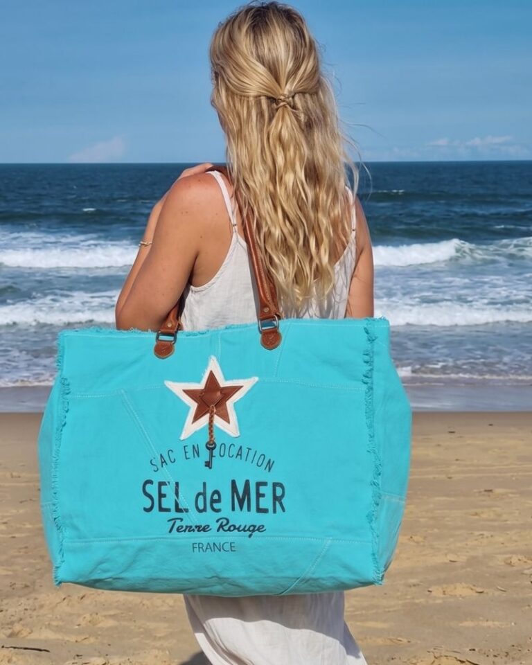 Sac cabas de plage XL bleu caraïbes