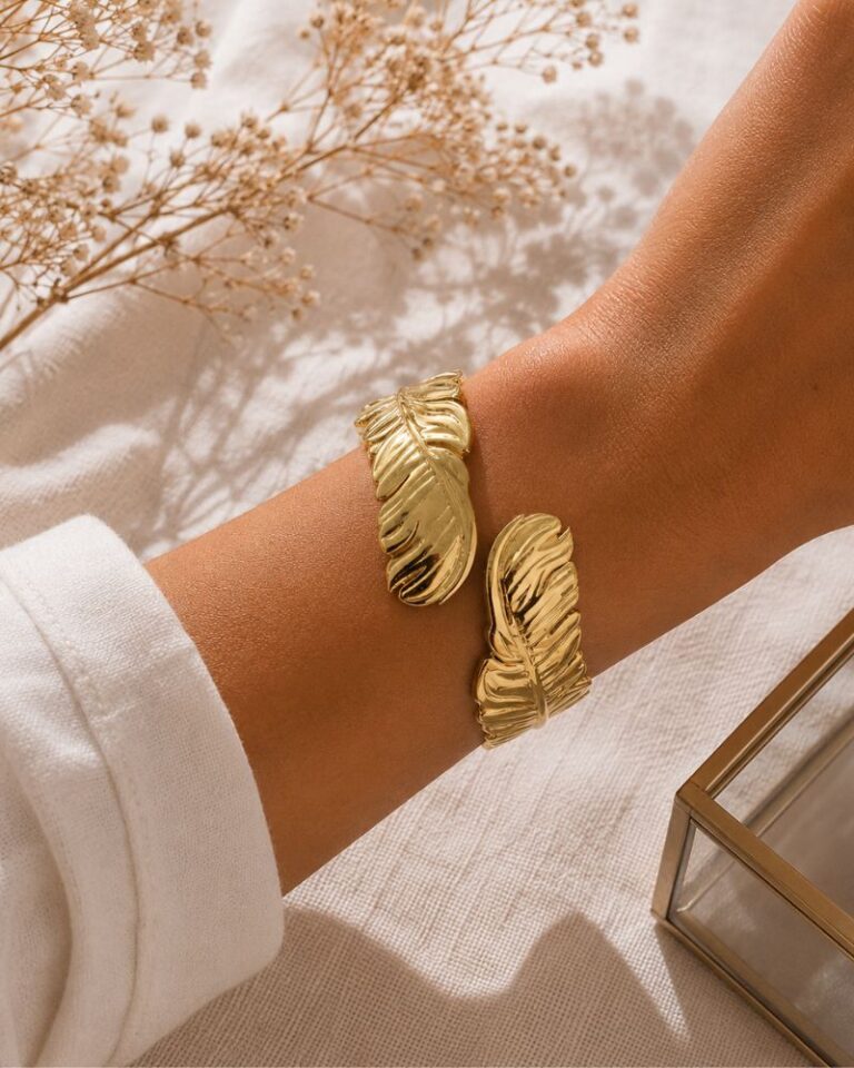 jonc acier feuille Bracelet jonc feuille asymétrique Mile MIla