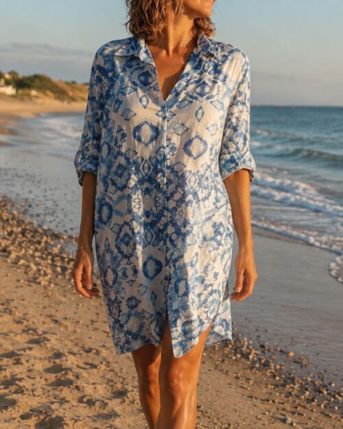 maxi chemise imprimée bleu marque Palme Paris